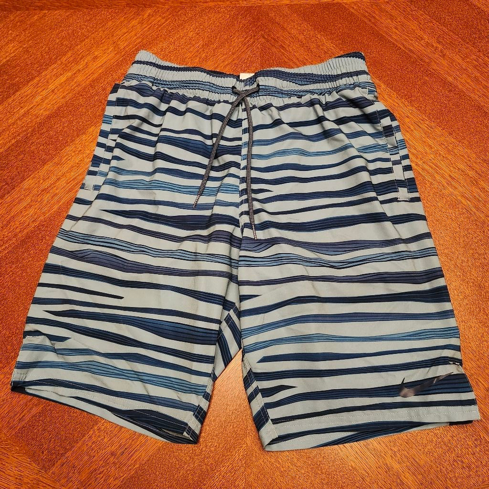 Men's Nike Blue Gray Striped Swim Trunks S A2